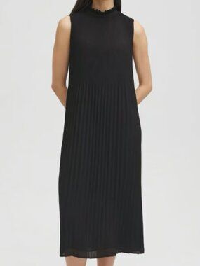 Chico's Black Label Chiffon Pleated Midi Dress Sz 14 Black Mock Neck Fairy Goth